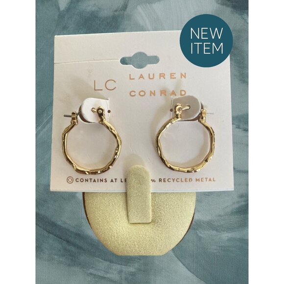 Lauren Conrad 7/8" Gold Tone Textured Hoop Earrings-NWT - Picture 1 of 1
